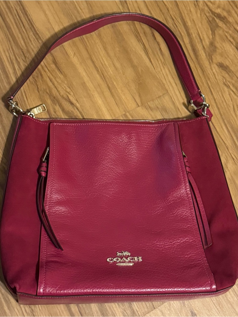 Coach Pink/Fuchsia Leather and Suede Marlon Hobo Shoulder Bag